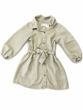 Zara Light Olive Green Button-Front Utility Dress